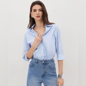 CIDER 100% COTTON COLLAR ROLL-UP SLEEVE SHIRT BODYSUIT - small